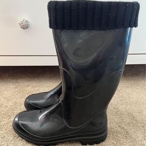 Women’s Kamik Kelly Rain Boots Black Fleece-lined Mid-calf size 7